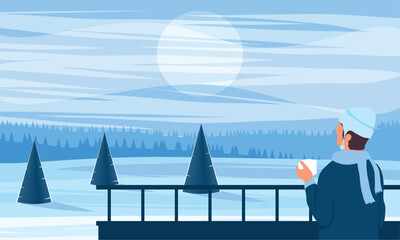 male traveler in snowscape