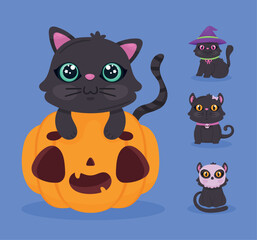 four halloween cats characters