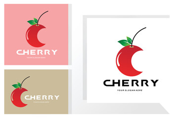 Cherry Fruit logo, Red Colored plant vector illustration, Fruit Shop Design, Company, Sticker, Product Brand