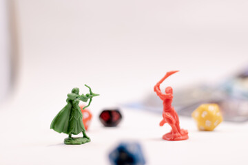 Role play game figures dices and cards