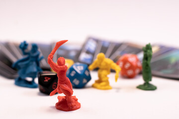 Role play game figures dices and cards
