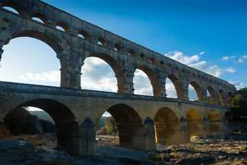 Papier Peint photo autocollant Pont du Gard Image of famous landmark Roman Bridge Pont du Gard in southern France..