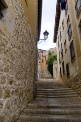 Fototapeta na wymiar Burgos, Spain - Alley descending to Santa Iglesia Catedral Basílica Metropolitana de Santa María