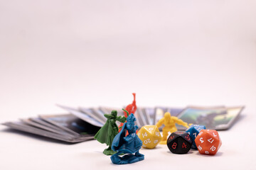 Role play game figures dices and cards