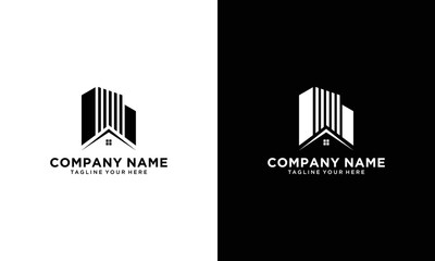 Home logo line simple city logo building logo skyline on a black and white background.