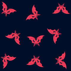 Pattern fabric bats with red color and navy background, halloween celebration.