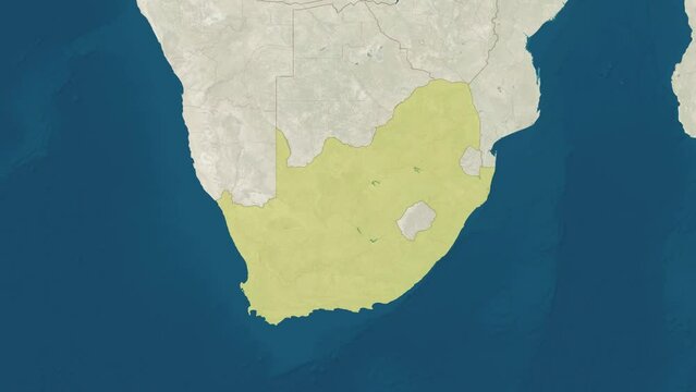 Zoom in to the map of South Africa with text, textless, and with flag