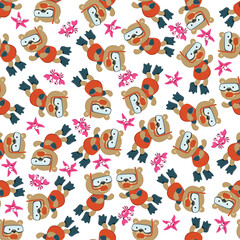 Obraz na płótnie Canvas Seamless pattern texture with little bear swim in underwater. For fabric textile, nursery, baby clothes, background, textile, wrapping paper and other decoration.
