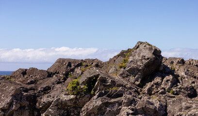 Rugged Rocks on a rocky shore on the West Coast of Pacific Ocean.