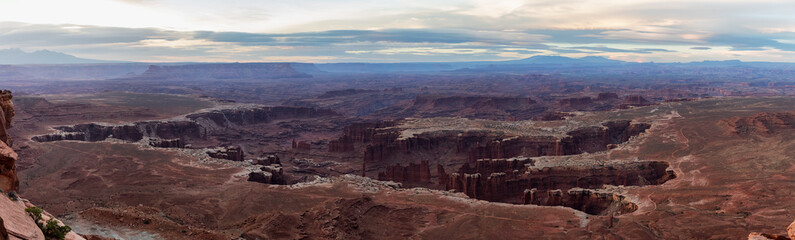 Scenic Panoramic View of American Landscape and Red Rock Mountains in Desert Canyon