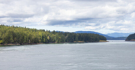 Canadian Landscape by the ocean and mountains. Summer Season.