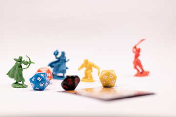 Role play game figures dices and cards
