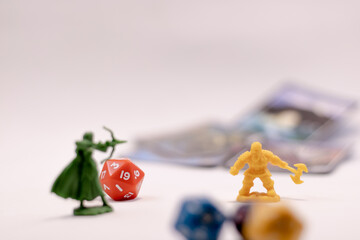 Role play game figures dices and cards