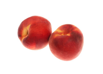 Fototapeta na wymiar Delicious fresh ripe peaches isolated on white, top view