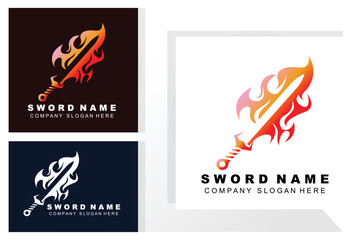 Sword Logo Design, Premium Retro Vintage Style Combat Tool vector illustration