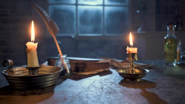 18th century smoke filled candle lit room