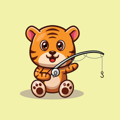 Cute Tiger Fishing Illustration 