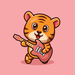Cute Tiger Playing Guitar Illustration