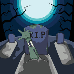 Zombie In The Grave Vector Illustration
