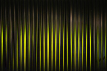Fluorescent green color gradient glow reflection on parallel lines pattern black abstract overlay.