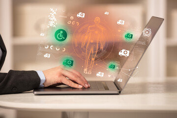 Doctor working on laptop with healthcare concept