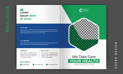 Healthcare medical bifold business brochure cover design or company profile template layout