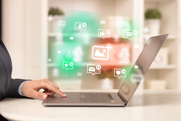 Young person surfing on social media network