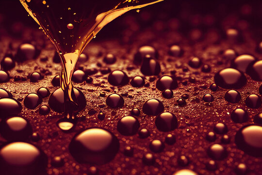 Abstract luxury liquid background. round gold liquid splash drops, wave, swirl, a splash of chocolate or Cocoa. 3d illustration.
