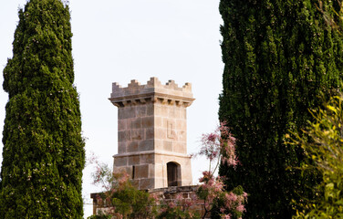 View of a tower of the Montjuic fortress