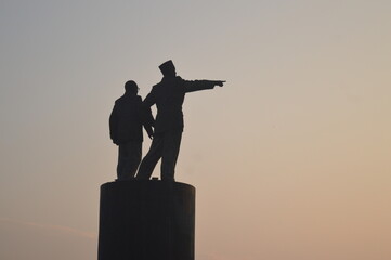 Silhouette of statues of Indonesian national figures, namely the first president and vice...