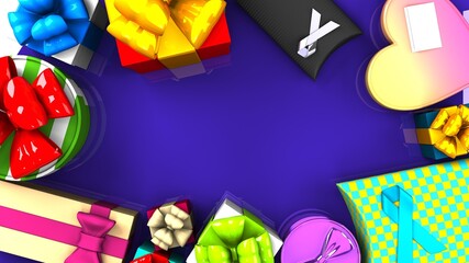 Colorful gift boxes.
3D illustration for background.
