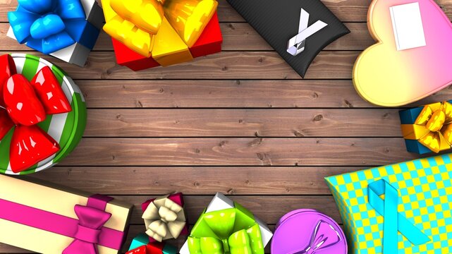 Colorful gift boxes.
3D illustration for background.
