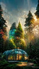 Fototapeta premium Glass House design concept forest