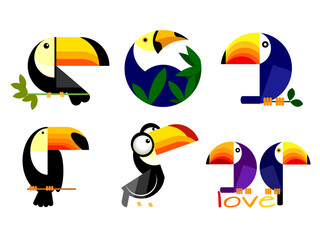 Set of toucan bird icon character mascot animal vector illustration.