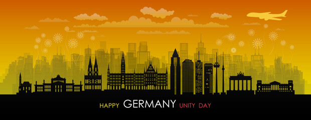 Travel landmarks Germany with silhouette architecture background, Germany republic day.