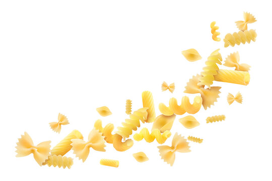 Different types of raw pasta isolated on white