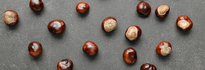 Many chestnuts on dark background, top view