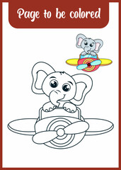 coloring book for kid, cute elephant