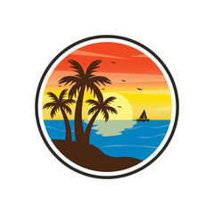 Fototapeta na wymiar illustration of coconut tree, palm tree, beach, summer. vector design that is very suitable for websites, apps, logos, banners, design elements, etc