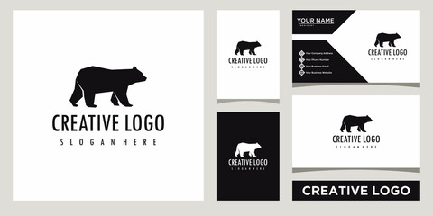 bear silhouette animal logo design template with business card design
