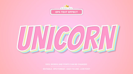 Colorful unicorn text style, editable text effect