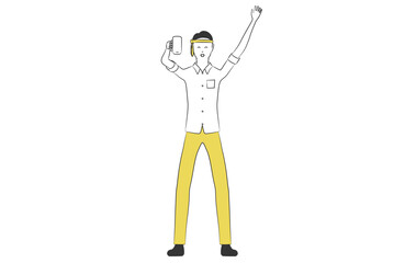 ビールジョッキを持って乾杯するサラリーマンのシンプルなイラスト