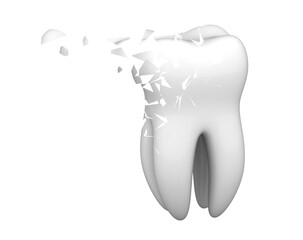 Fractured tooth in the white background. 3D Illustration.