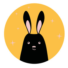 New Year's card with a black rabbit, the symbol of 2023, vector illustration.