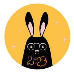New Year's card with a black rabbit, the symbol of 2023, vector illustration.