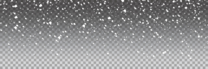 Falling Shining transparent beautiful, little snow isolated on transparent background. Snow flakes, snow background. Vector heavy snowfall, snowflakes in different shapes and forms.