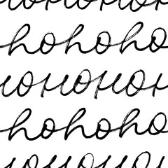 Ho ho ho seamless pattern. Merry Christmas hand drawn background. Santa Claus laugh. Christmas ornament with modern pen lettering. Line calligraphy. New Year pattern with handwritten words. 