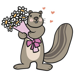 Squirrel with flower bouquet cartoon
