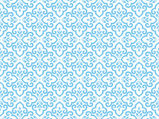 Flower geometric pattern. Seamless vector background. White and blue ornament