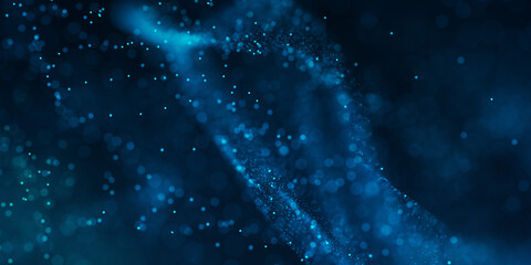 Dark blue and glow particle abstract background.